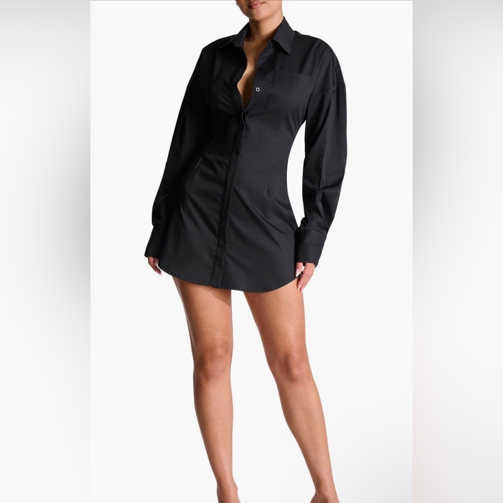 Naked Wardrobe Long Sleeve Corset Mini Shirtdress